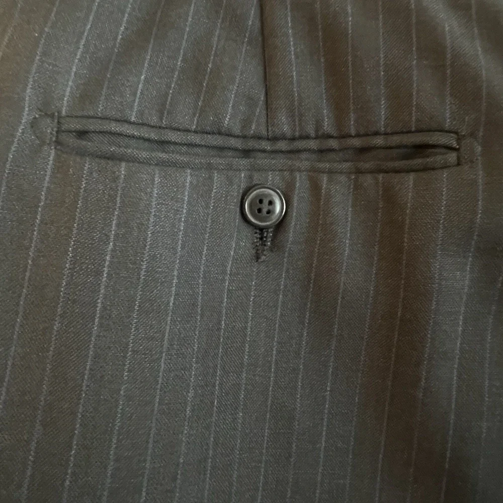 Angelo Rossi Mens Trousers Slacks Pants Suit Gray With Blue Pin‎ Stripe 35 x 30
